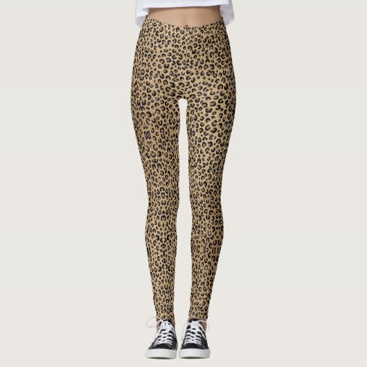 Elegant Gold Glitter Black Leopard Print Leggings (Voorkant)