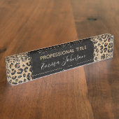 Elegant Gold Glitter Black leopard Print Naambordje (Zijkant)