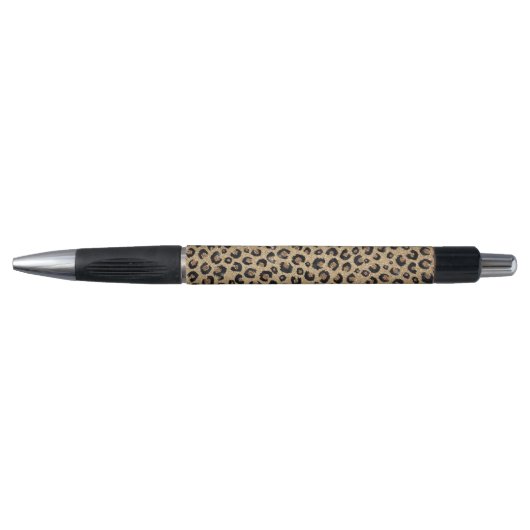 Elegant Gold Glitter Black Leopard Print Pen (Voorkant)