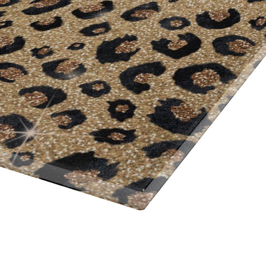 Elegant Gold Glitter Black leopard Print Snijplank (Hoek)