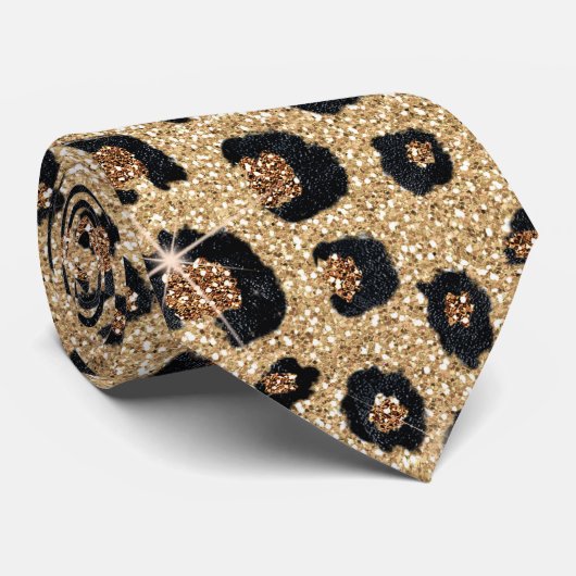 Elegant Gold Glitter Black leopard Print Stropdas (Opgerold)