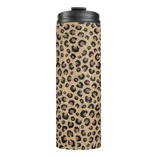 Elegant Gold Glitter Black leopard Print Thermosbeker (Voorkant)