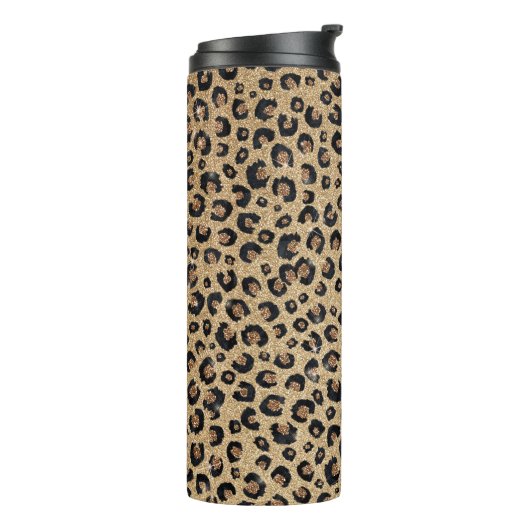 Elegant Gold Glitter Black leopard Print Thermosbeker (Gedraaid links)