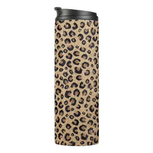 Elegant Gold Glitter Black leopard Print Thermosbeker (Geroteerd rechts)