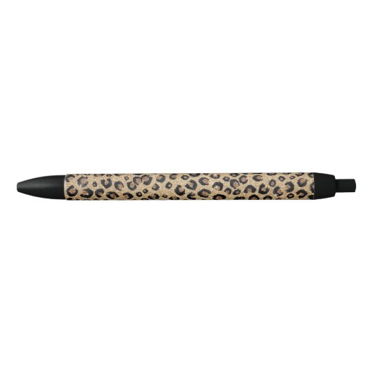 Elegant Gold Glitter Black leopard Print Zwarte Inkt Pen (Voorkant)