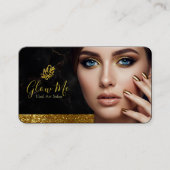 Elegant Gold Glitter & Black Marble Nail Art Salon Visitekaartje (Voorkant)