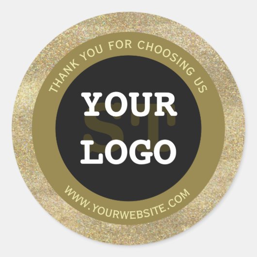 Elegant Gold Glitter Black Monogram Uw Logo Ronde Sticker (Voorkant)