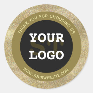 Elegant Gold Glitter Black Monogram Uw Logo Ronde Sticker
