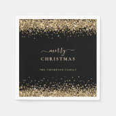 Elegant Gold Glitter Black Naam Merry Kerstry Servet (Voorkant)
