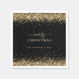 Elegant Gold Glitter Black Naam Merry Kerstry Servet