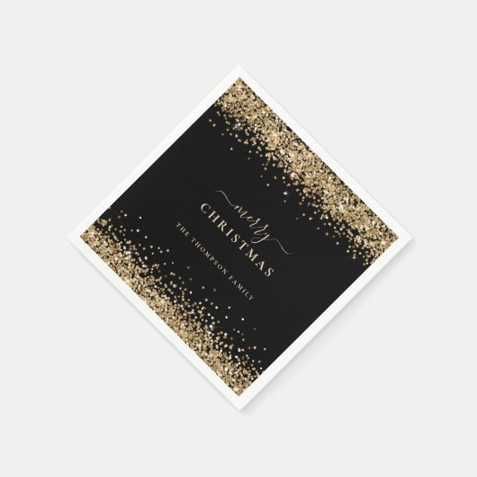 Elegant Gold Glitter Black Naam Merry Kerstry Servet (Hoek)