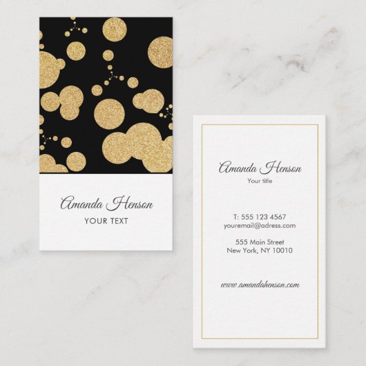 Elegant Gold Glitter Black Patroon Visitekaartje (Voorkant / Achterkant)