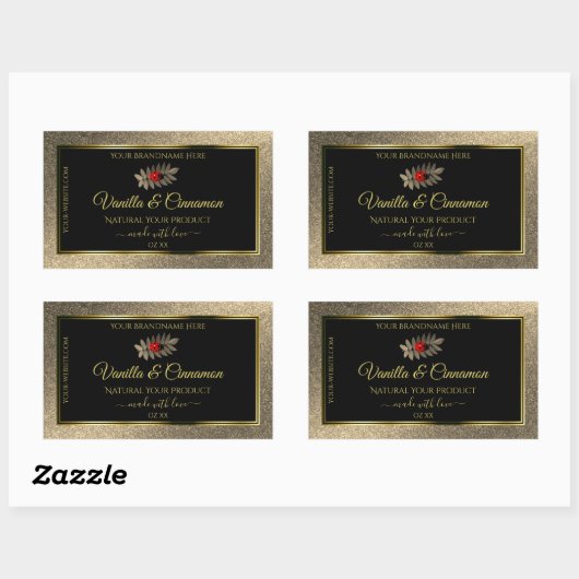 Elegant Gold Glitter Black Product Labels Ladybug (Vel)