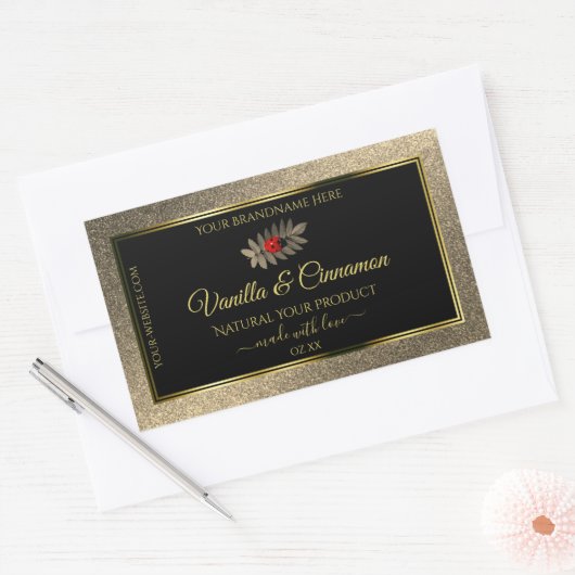 Elegant Gold Glitter Black Product Labels Ladybug (Envelop)