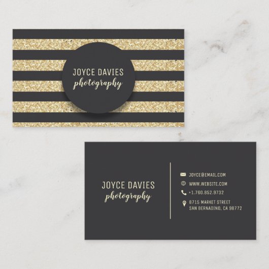 Elegant Gold Glitter Black Stripes Visitekaartje (Voorkant / Achterkant)