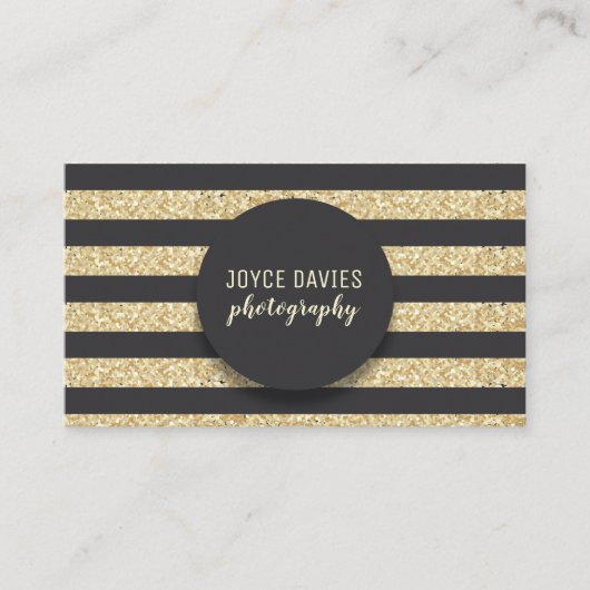 Elegant Gold Glitter Black Stripes Visitekaartje (Voorkant)
