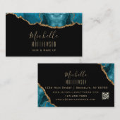 Elegant Gold Glitter Blue Agate Marble QR Code Visitekaartje (Voorkant / Achterkant)