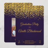 Elegant Gold Glitter & Blue Graduparty Kaart (Voorkant / Achterkant)