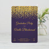 Elegant Gold Glitter & Blue Graduparty Kaart (Staand voorkant)
