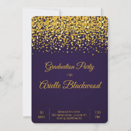 Elegant Gold Glitter & Blue Graduparty Kaart