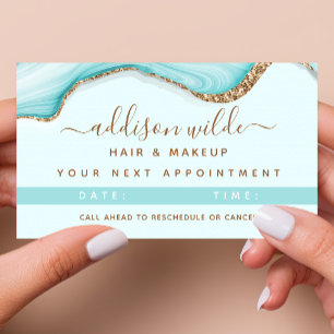 Elegant Gold Glitter Blue Marble Agate Afsprakenkaartje