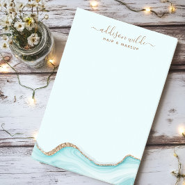 Elegant Gold Glitter Blue Marble Agate Modern Chic Post-it® Notes