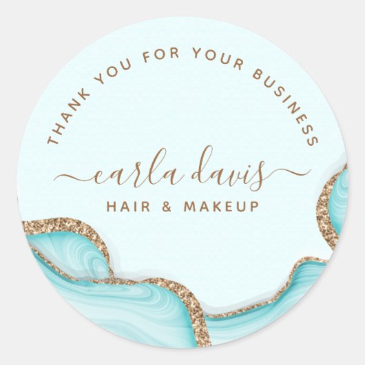 Elegant Gold Glitter Blue Marble Agate Modern Chic Ronde Sticker (Voorkant)