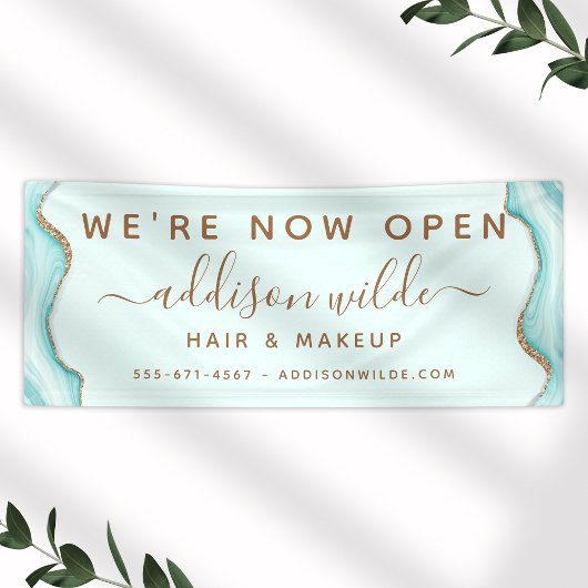 Elegant Gold Glitter Blue Marble Agate Modern Chic Spandoek