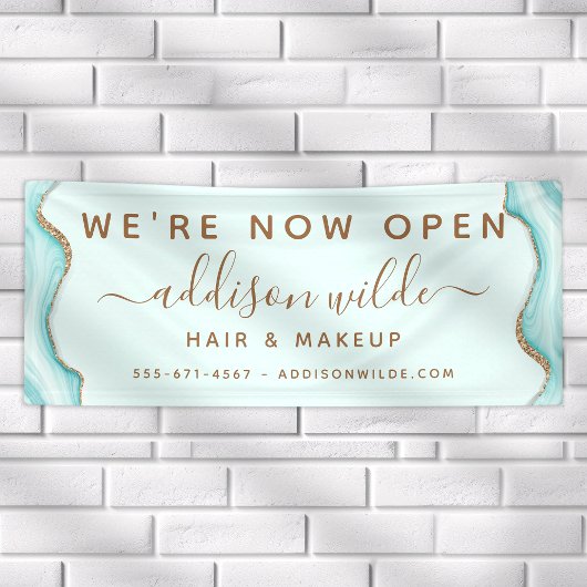 Elegant Gold Glitter Blue Marble Agate Modern Chic Spandoek