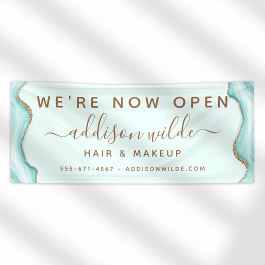 Elegant Gold Glitter Blue Marble Agate Modern Chic Spandoek