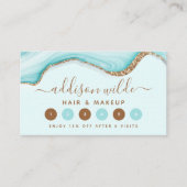 Elegant Gold Glitter Blue Marble Agate Modern Klantenkaartje (Voorkant)
