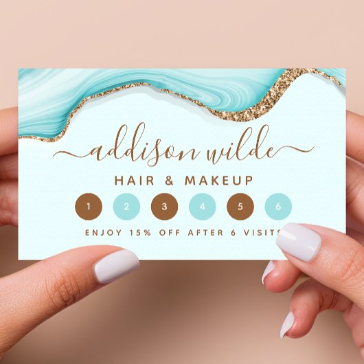 Elegant Gold Glitter Blue Marble Agate Modern Klantenkaartje