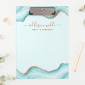 Elegant Gold Glitter Blue Marble Agate Modern Klembord