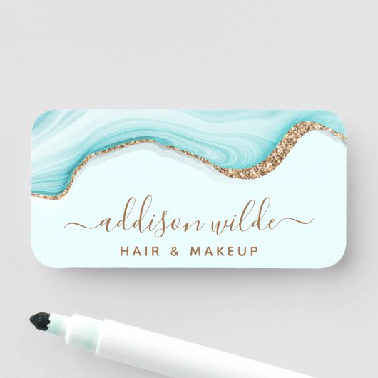 Elegant Gold Glitter Blue Marble Agate Modern Naamplaatje (In situ)