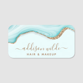 Elegant Gold Glitter Blue Marble Agate Modern Naamplaatje