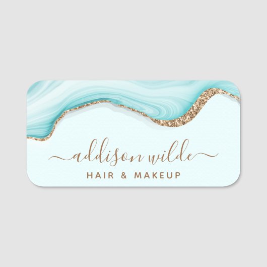 Elegant Gold Glitter Blue Marble Agate Modern Naamplaatje (Voorkant)