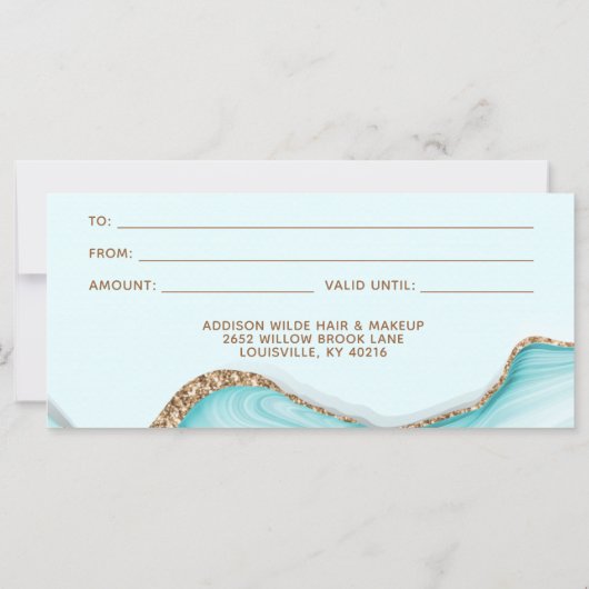 Elegant Gold Glitter Blue Marble Gift Certificate (Achterkant)