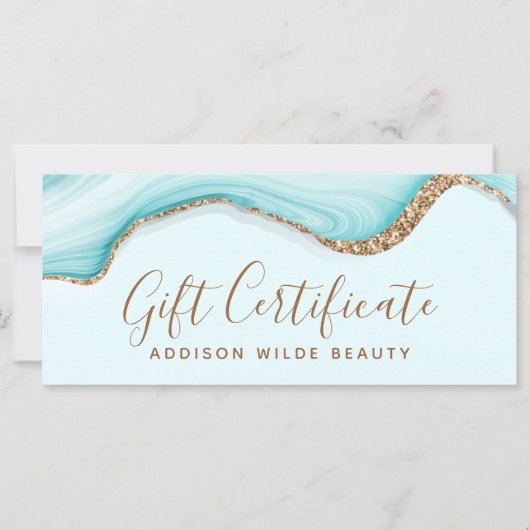 Elegant Gold Glitter Blue Marble Gift Certificate (Voorkant)