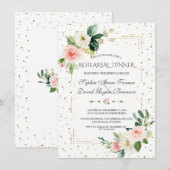 Elegant Gold Glitter Blush Floral repesal Dinner Kaart (Voorkant / Achterkant)