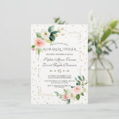 Elegant Gold Glitter Blush Floral repesal Dinner Kaart (Staand voorkant)