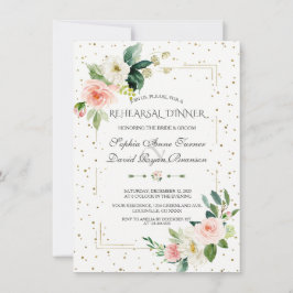 Elegant Gold Glitter Blush Floral repesal Dinner Kaart