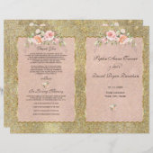 Elegant Gold Glitter Blush Floral Wedding Programm (Voorkant / Achterkant)