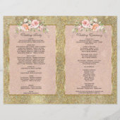 Elegant Gold Glitter Blush Floral Wedding Programm (Achterkant)