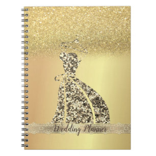 Elegant Gold Glitter Bokeh, Dress, Lace Notitieboek