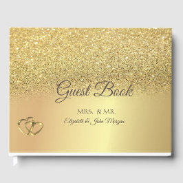 Elegant Gold Glitter Bokeh Hearts Wedding Gastenboek