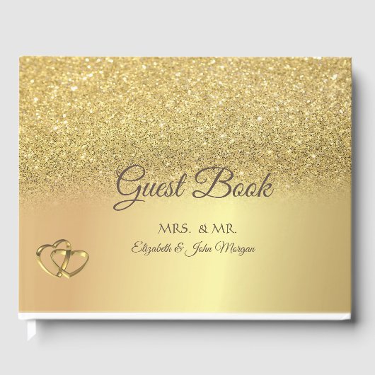 Elegant Gold Glitter Bokeh Hearts Wedding Gastenboek (Voorkant)