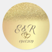 Elegant Gold Glitter Bokeh, Hearts Wedding