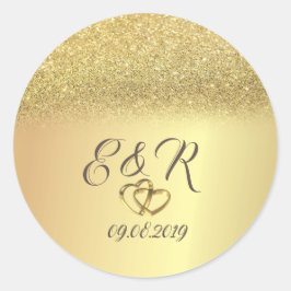 Elegant Gold Glitter Bokeh, Hearts Wedding Ronde Sticker
