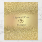 Elegant Gold Glitter Bokeh Hearts Wedding Wijn Etiket (Enkel label)