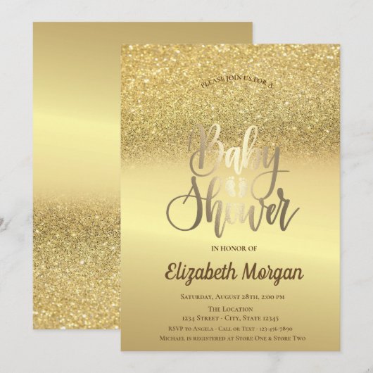 Elegant Gold Glitter Bokeh Ombre Baby shower Kaart (Voorkant / Achterkant)